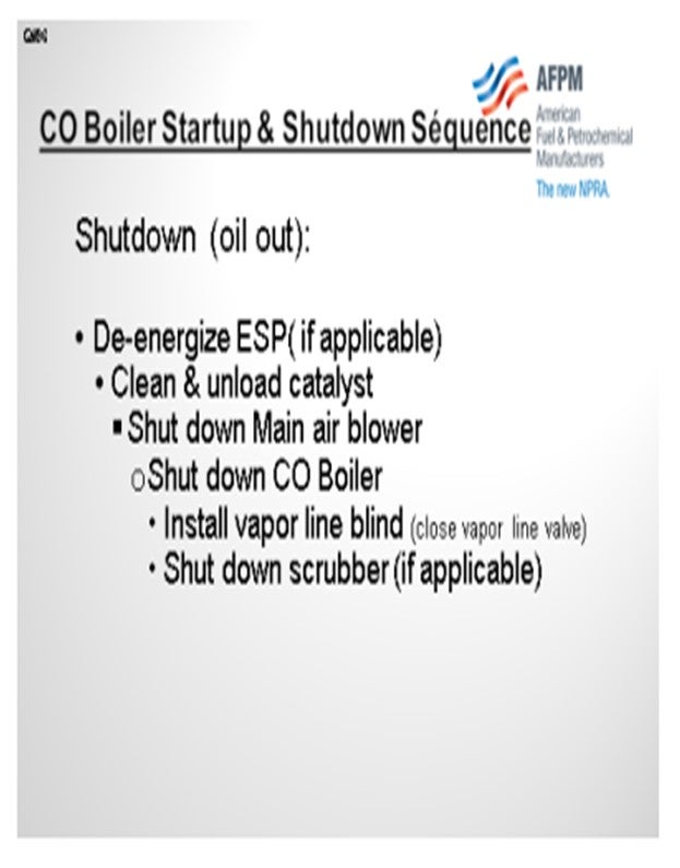 Question 96 What is the CO boiler startup and shutdown sequence with